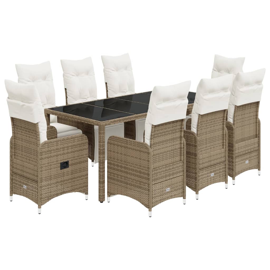 9-tlg. Garten-Bistro-Set mit Kissen Braun Poly Rattan