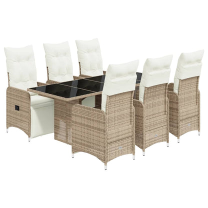 7-tlg. Garten-Bistro-Set mit Kissen Braun Poly Rattan