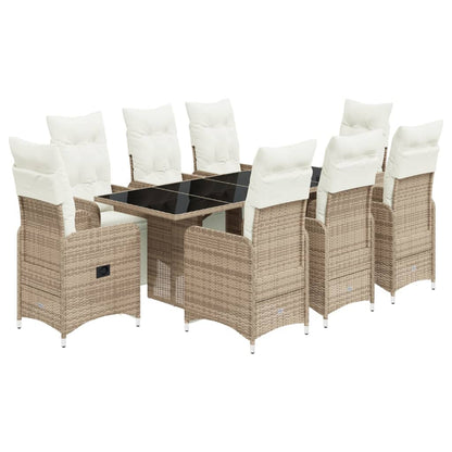 9-tlg. Garten-Bistro-Set mit Kissen Braun Poly Rattan