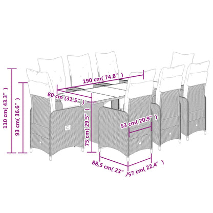 9-tlg. Garten-Bistro-Set mit Kissen Braun Poly Rattan