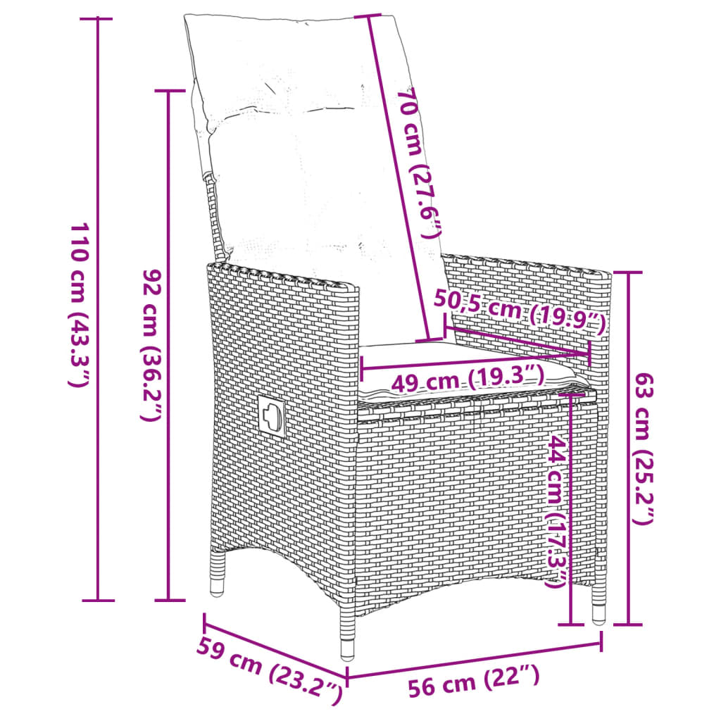 9-tlg. Garten-Bistro-Set mit Kissen Schwarz Poly Rattan