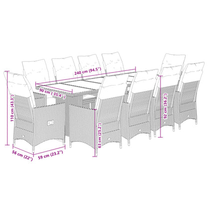 11-tlg. Garten-Bistro-Set mit Kissen Schwarz Poly Rattan