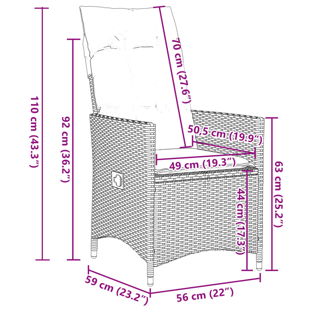 9-tlg. Garten-Bistro-Set mit Kissen Braun Poly Rattan