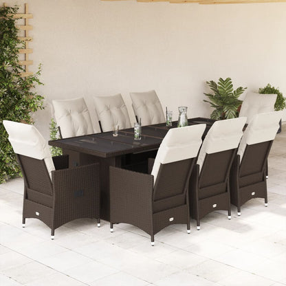 9-tlg. Garten-Bistro-Set mit Kissen Braun Poly Rattan