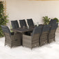 9-tlg. Garten-Bistro-Set mit Kissen Grau Poly Rattan