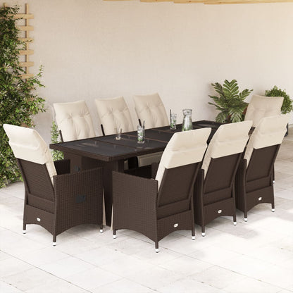 9-tlg. Garten-Bistro-Set mit Kissen Braun Poly Rattan