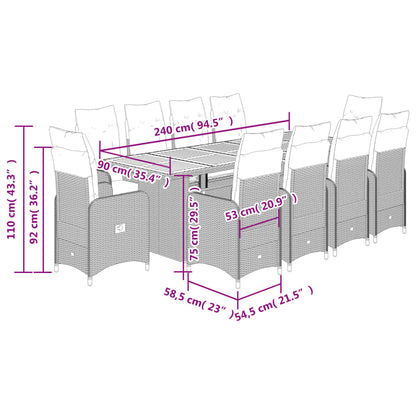 11-tlg. Garten-Bistro-Set mit Kissen Schwarz Poly Rattan