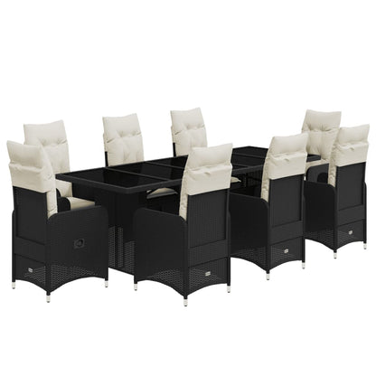 9-tlg. Garten-Bistro-Set mit Kissen Schwarz Poly Rattan