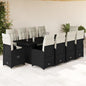 11-tlg. Garten-Bistro-Set mit Kissen Schwarz Poly Rattan