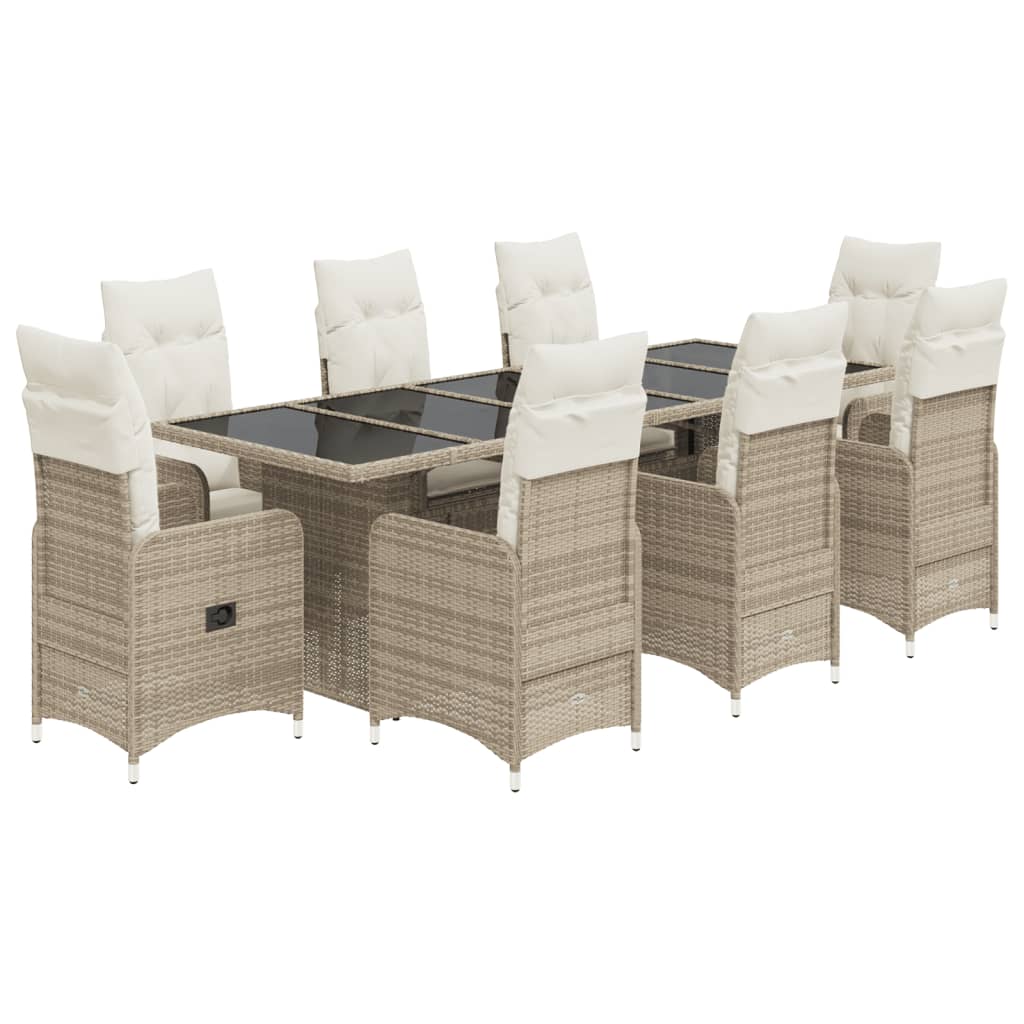 9-tlg. Garten-Bistro-Set mit Kissen Beige Poly Rattan