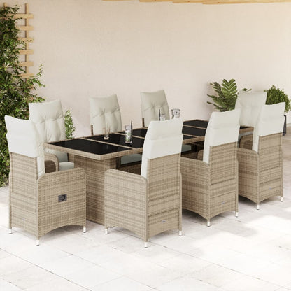 9-tlg. Garten-Bistro-Set mit Kissen Beige Poly Rattan