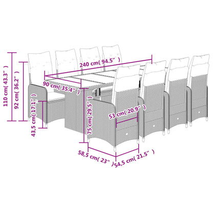 11-tlg. Garten-Bistro-Set mit Kissen Beige Poly Rattan