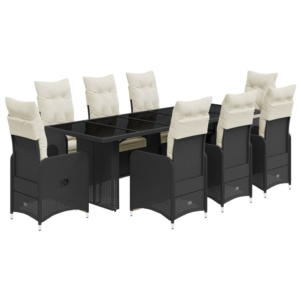 9-tlg. Garten-Bistro-Set mit Kissen Schwarz Poly Rattan