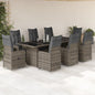 9-tlg. Garten-Bistro-Set mit Kissen Grau Poly Rattan