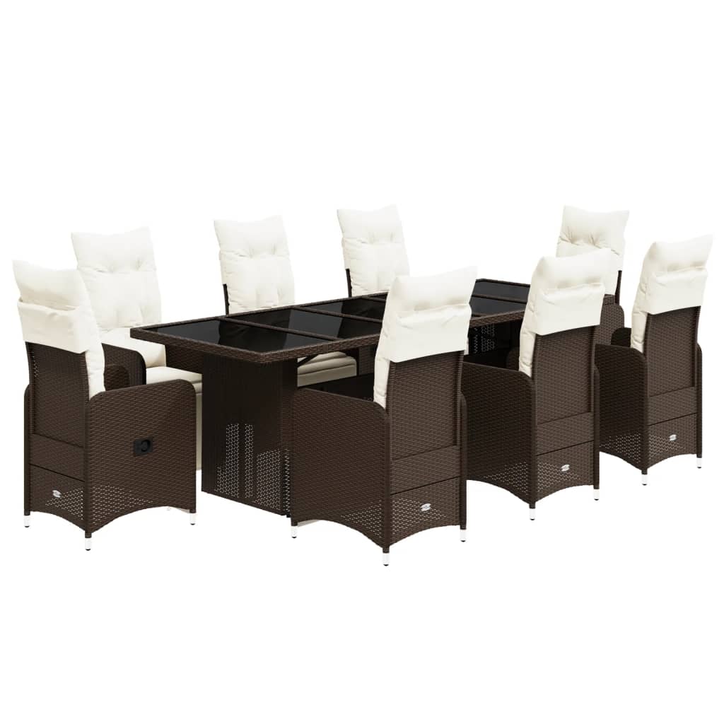 9-tlg. Garten-Bistro-Set mit Kissen Braun Poly Rattan