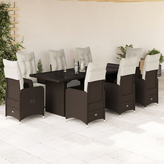 9-tlg. Garten-Bistro-Set mit Kissen Braun Poly Rattan