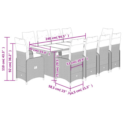 11-tlg. Garten-Bistro-Set mit Kissen Braun Poly Rattan