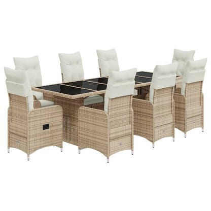 9-tlg. Garten-Bistro-Set mit Kissen Beige Poly Rattan