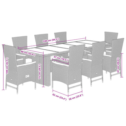 9-tlg. Garten-Essgruppe mit Kissen Grau Poly Rattan