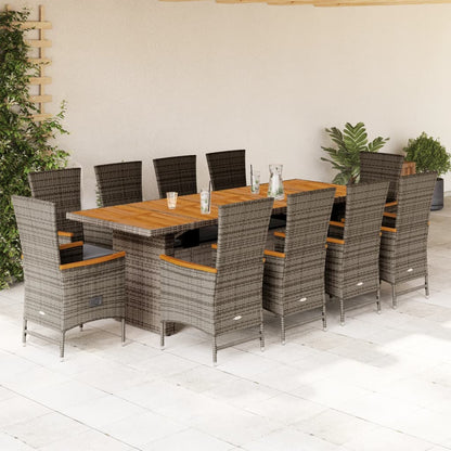 11-tlg. Garten-Essgruppe mit Kissen Grau Poly Rattan