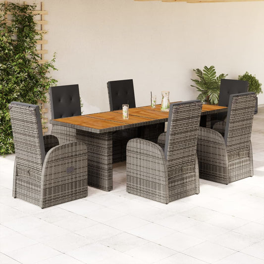 7-tlg. Garten-Essgruppe mit Kissen Grau Poly Rattan