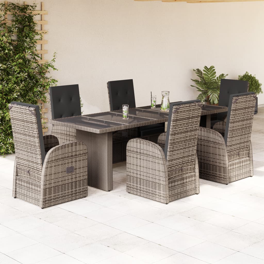 7-tlg. Garten-Essgruppe mit Kissen Grau Poly Rattan