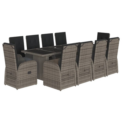 11-tlg. Garten-Essgruppe mit Kissen Grau Poly Rattan