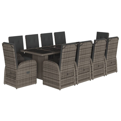 11-tlg. Garten-Essgruppe mit Kissen Grau Poly Rattan