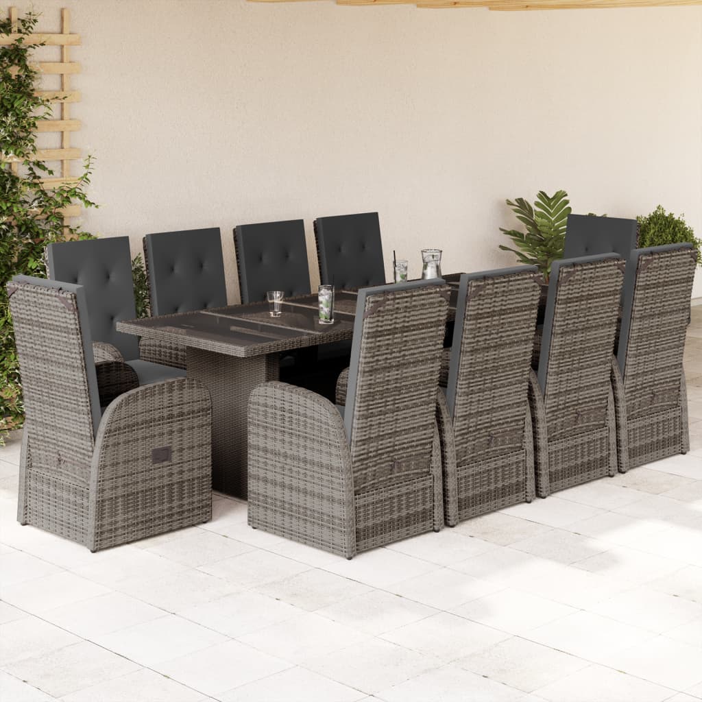 11-tlg. Garten-Essgruppe mit Kissen Grau Poly Rattan