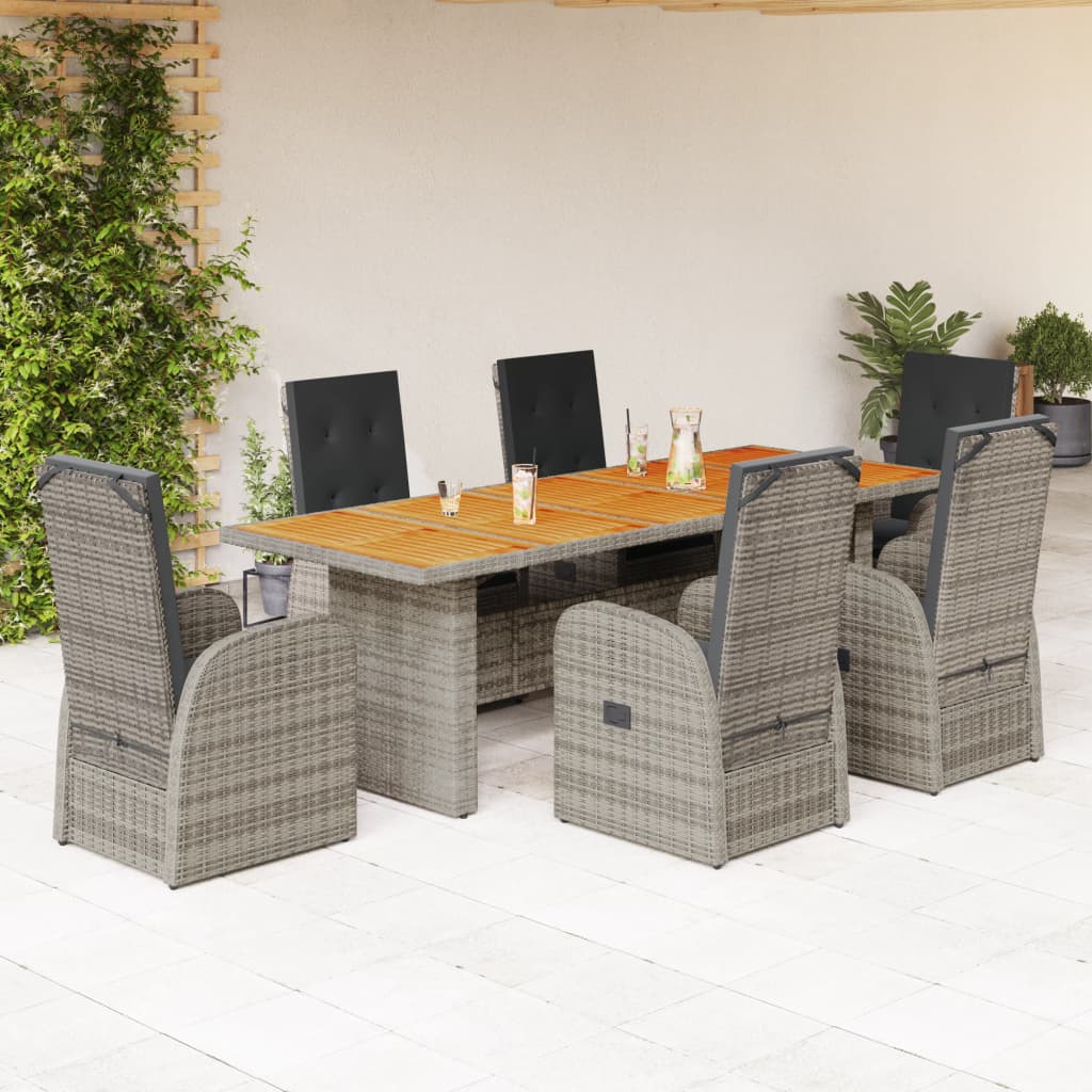 7-tlg. Garten-Essgruppe mit Kissen Grau Poly Rattan