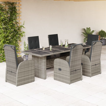 7-tlg. Garten-Essgruppe mit Kissen Grau Poly Rattan