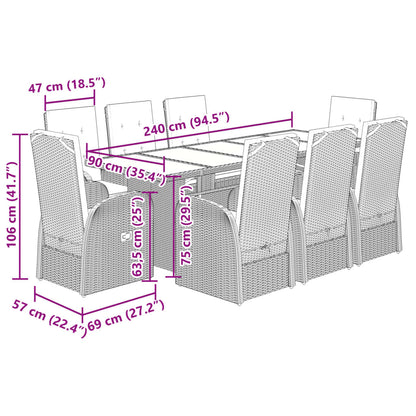 9-tlg. Garten-Essgruppe mit Kissen Grau Poly Rattan