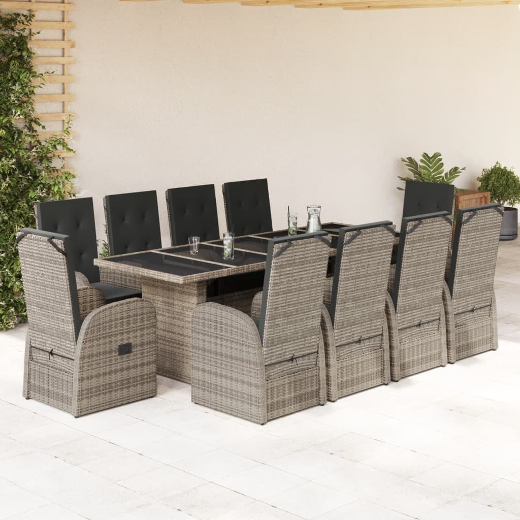 11-tlg. Garten-Essgruppe mit Kissen Grau Poly Rattan