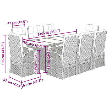 9-tlg. Garten-Essgruppe mit Kissen Schwarz Poly Rattan