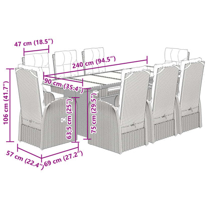 9-tlg. Garten-Essgruppe mit Kissen Schwarz Poly Rattan