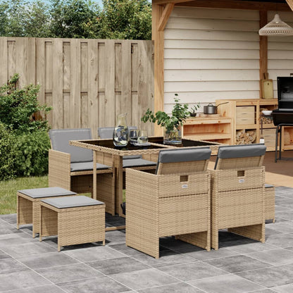 9-tlg. Garten-Essgruppe mit Kissen Beigemischung Poly Rattan