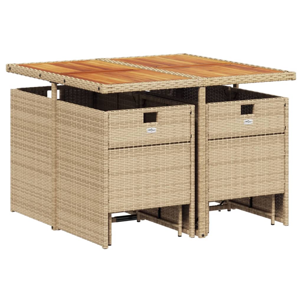 9-tlg. Garten-Essgruppe mit Kissen Beige Poly Rattan