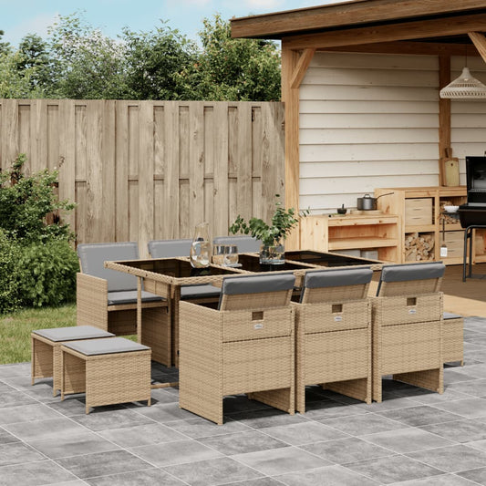 11-tlg. Garten-Essgruppe mit Kissen Beigemischung Poly Rattan