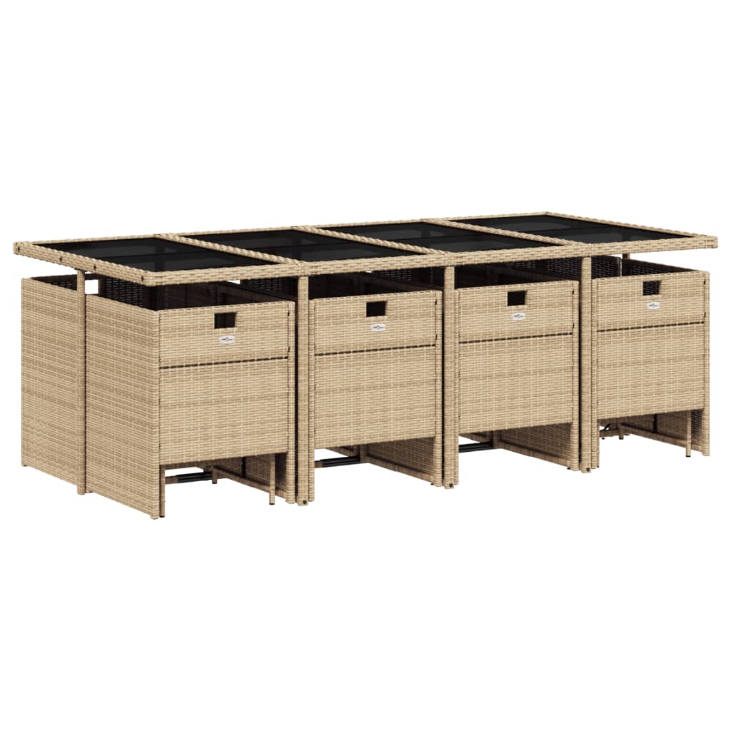 13-tlg. Garten-Essgruppe mit Kissen Beige Poly Rattan