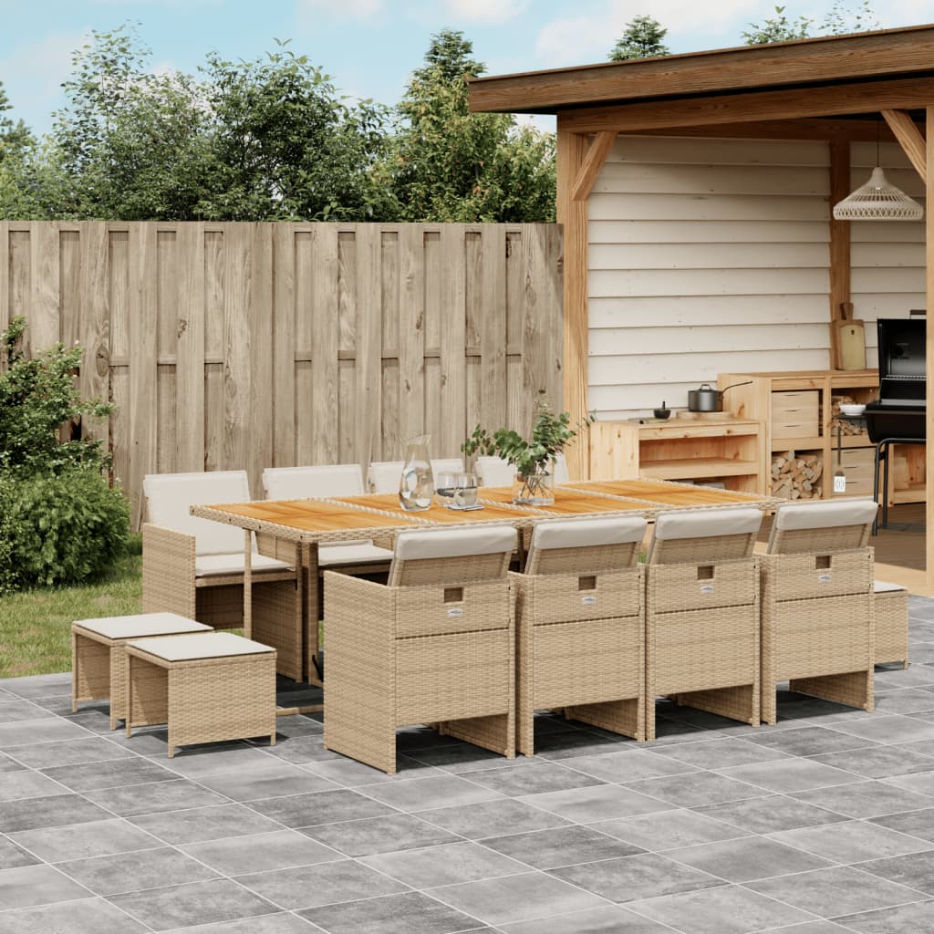 13-tlg. Garten-Essgruppe mit Kissen Beige Poly Rattan