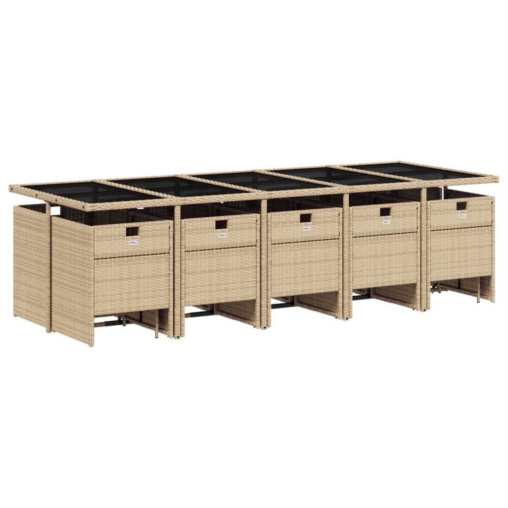 15-tlg. Garten-Essgruppe mit Kissen Beige Poly Rattan