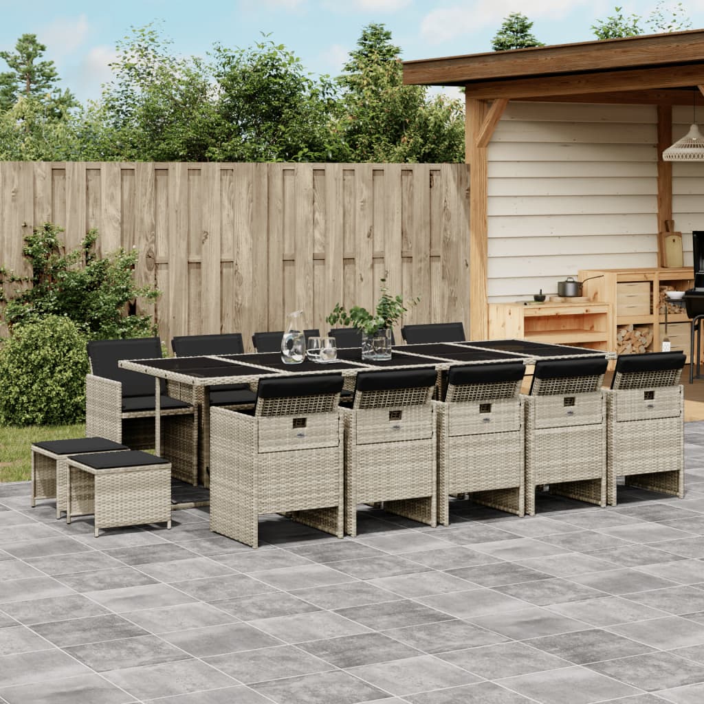 15-tlg. Garten-Essgruppe mit Kissen Hellgrau Poly Rattan