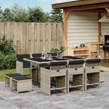 11-tlg. Garten-Essgruppe mit Kissen Hellgrau Poly Rattan