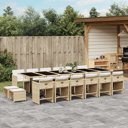 17-tlg. Garten-Essgruppe mit Kissen Beige Poly Rattan