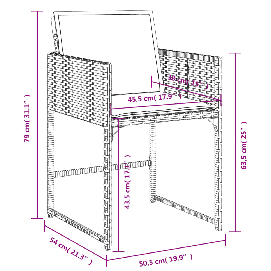 5-tlg. Garten-Essgruppe mit Kissen Grau Poly Rattan