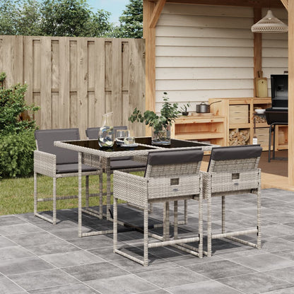 5-tlg. Garten-Essgruppe mit Kissen Hellgrau Poly Rattan