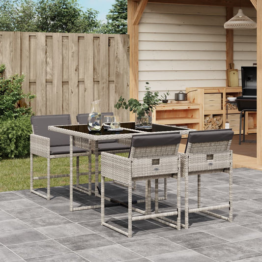 5-tlg. Garten-Essgruppe mit Kissen Hellgrau Poly Rattan