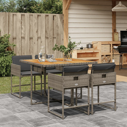 5-tlg. Garten-Essgruppe mit Kissen Grau Poly Rattan