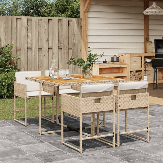 5-tlg. Garten-Essgruppe mit Kissen Beige Poly Rattan