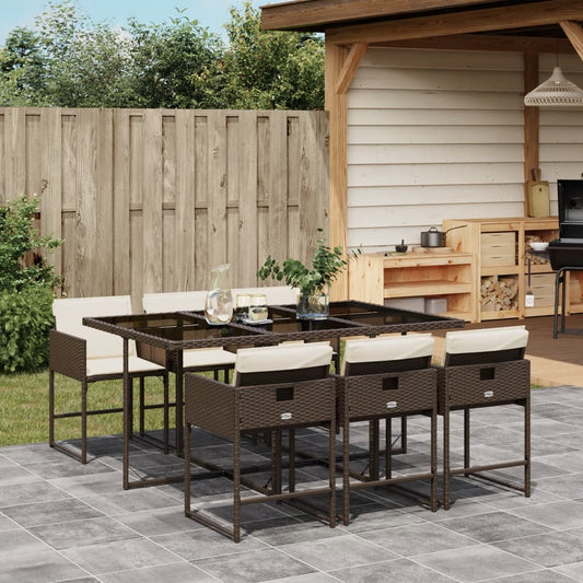 7-tlg. Garten-Essgruppe mit Kissen Braun Poly Rattan